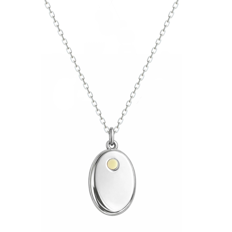 Silver engraved necklace with white Baltic amber oval pendant