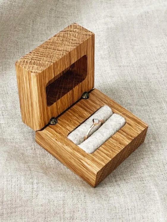 Handcrafted wooden jewellery box with felt interior