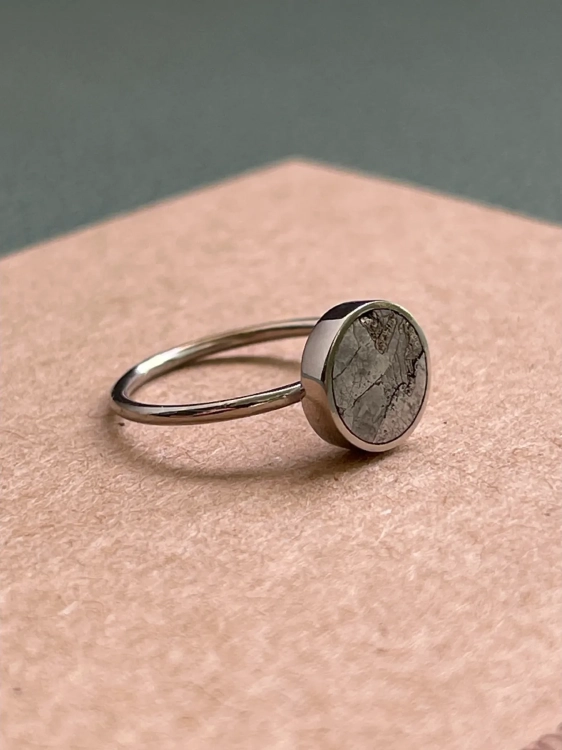 Silver ring with meteorite inspired by space, symbolic jewelry with emotional meaning