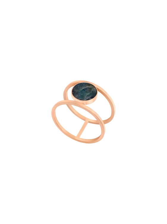 Double band gold ring with natural Polish nephrite stone in sterling silver