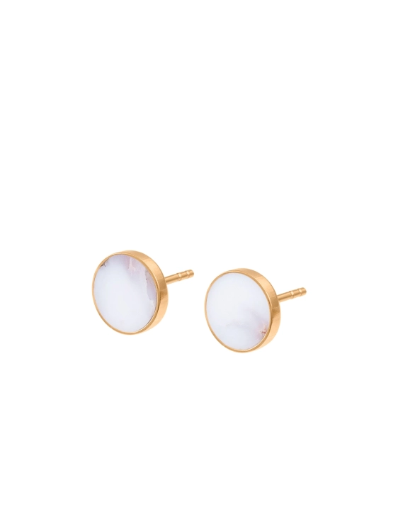 White opal stud earrings in gold-plated 925 silver – minimalist classic