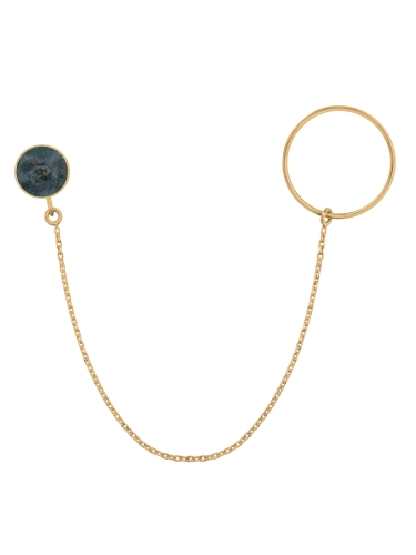Gold brooch with chain and natural green nephrite stone in sterling silver