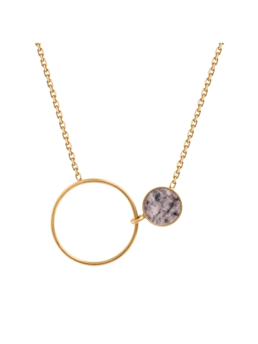 Gold minimalist necklace with pink stone circle pendant