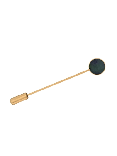 Gold lapel pin with natural green nephrite stone
