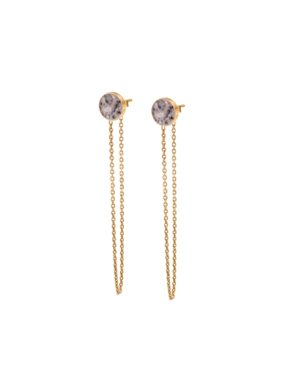 Long gold earrings with pink stone and delicate chain