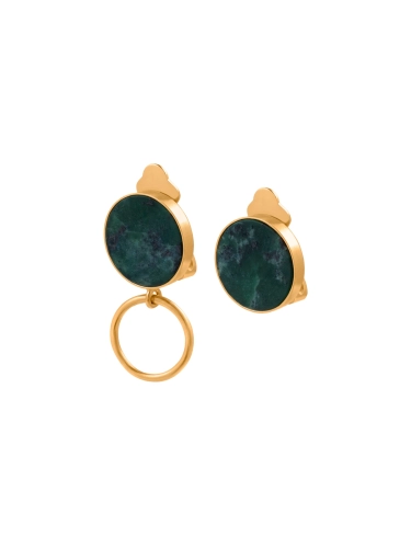 Asymmetrical clip-on earrings with nephrite jade