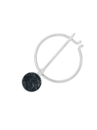 Sterling silver brooch with dark stone and circle, handmade