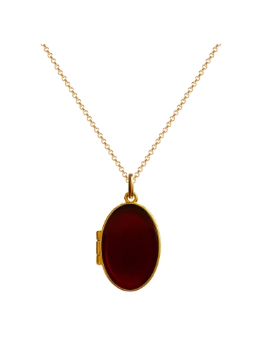 Gold locket necklace with cognac Baltic amber