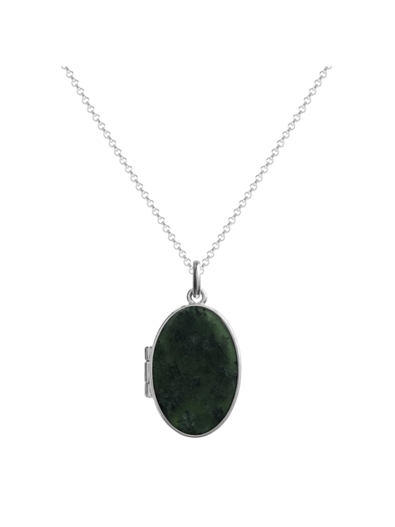 Sterling silver locket necklace with green nephrite stone