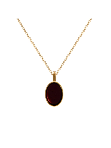 Gold-plated necklace with oval Baltic amber pendant