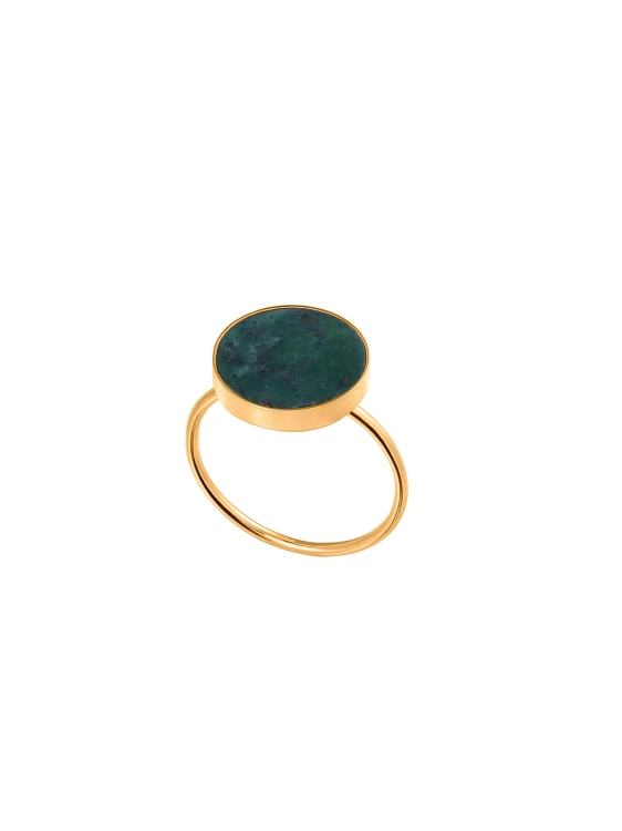 Gold-plated ring with large green nephrite jade