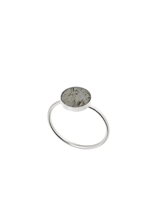 Sterling silver ring with authentic meteorite from Morasko, minimalist round setting